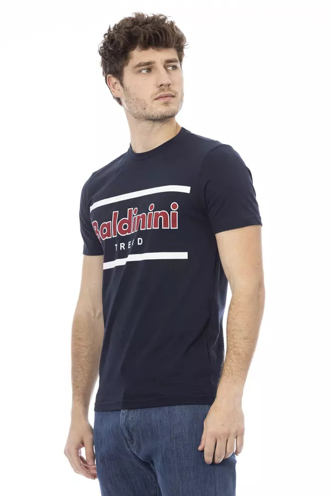 Camiseta de algodón con cuello redondo azul elegante