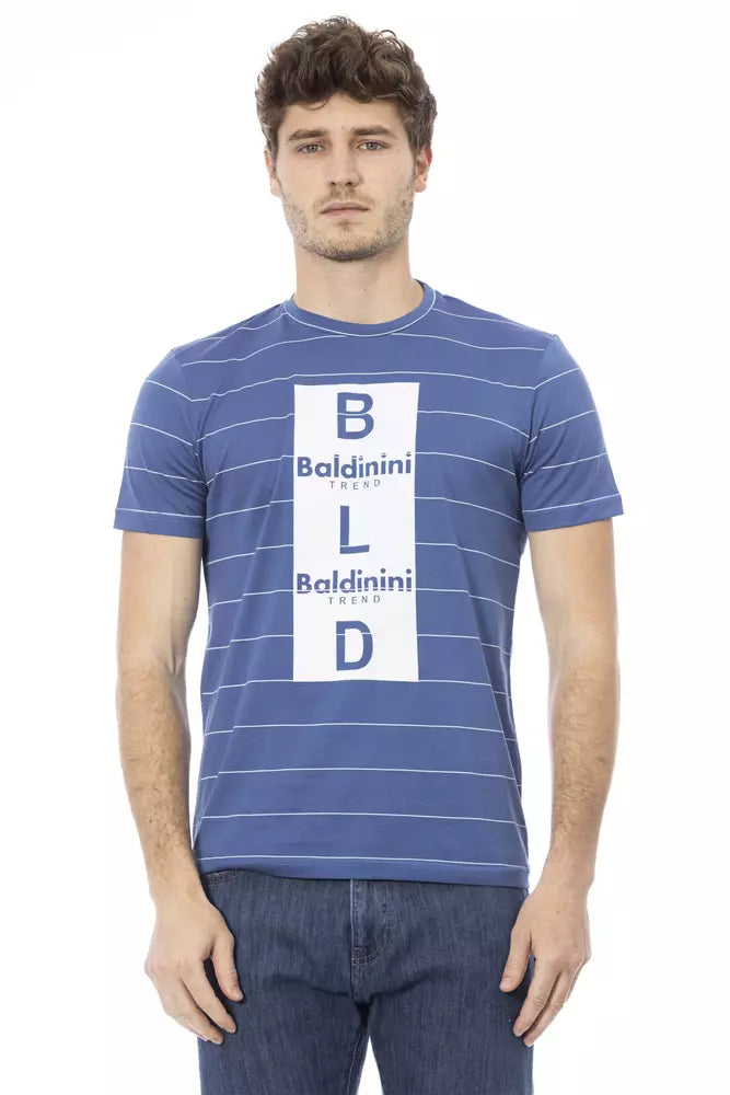 Camiseta elegante de algodón azul con estampado frontal