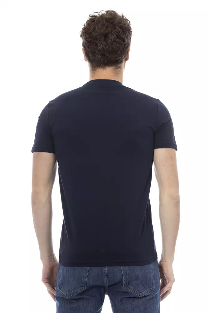 Camiseta de algodón con cuello redondo azul elegante