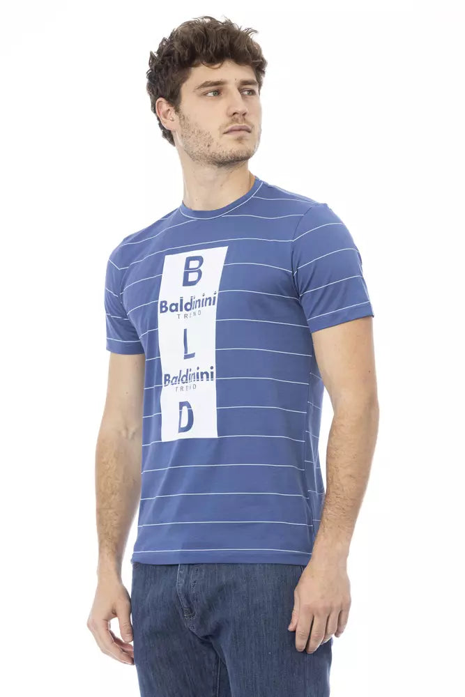 Camiseta elegante de algodón azul con estampado frontal