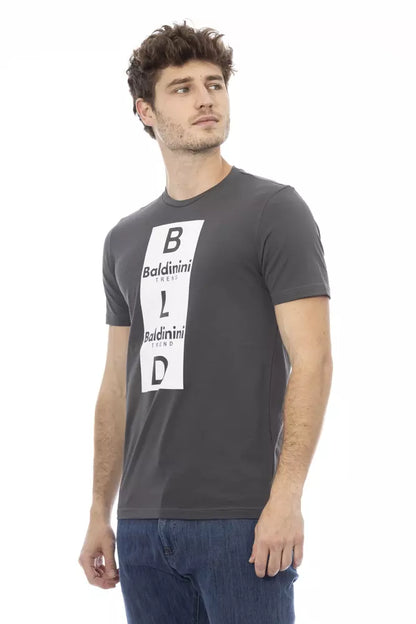 Elegante camiseta de algodón gris con estampado frontal único