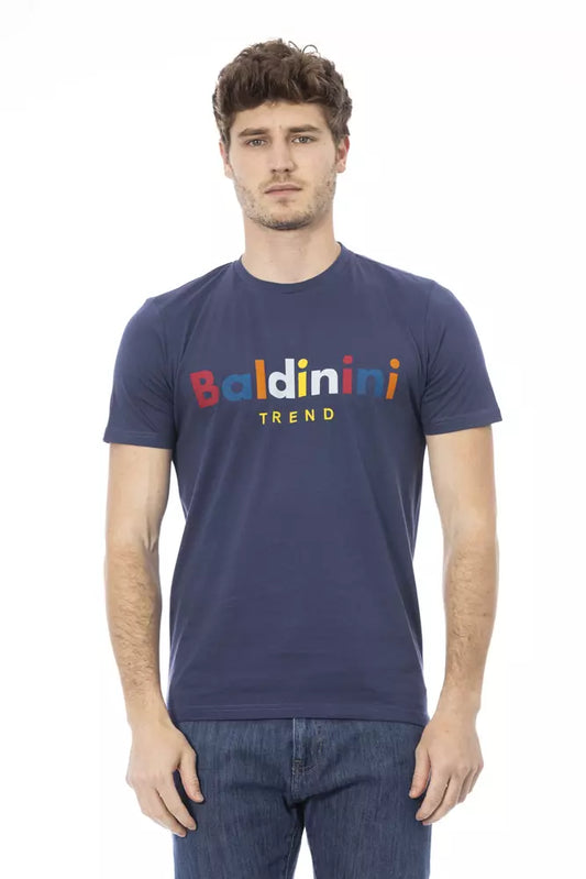 Elegant blauw katoenen T-shirt met stijlvolle print op de voorkant