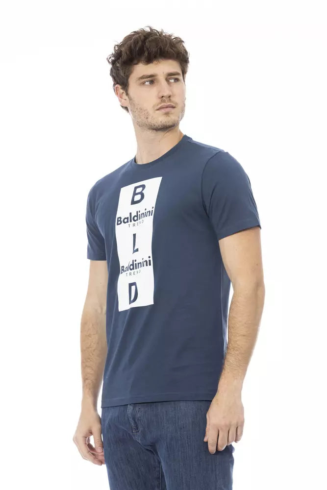 Elegant blauw katoenen T-shirt met korte mouwen