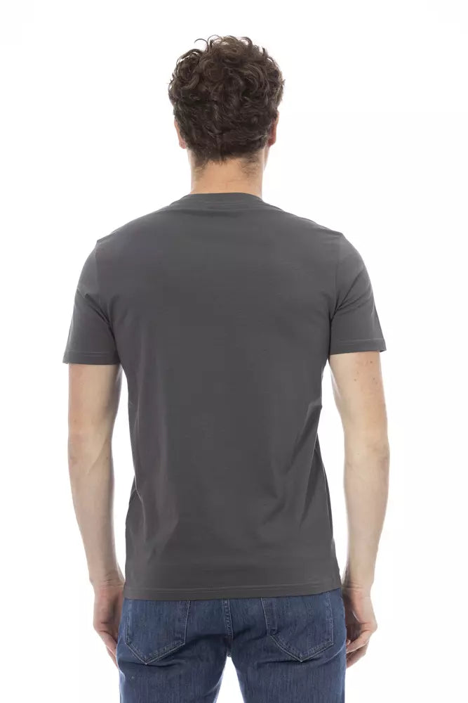 Elegante camiseta de algodón gris con estampado frontal único