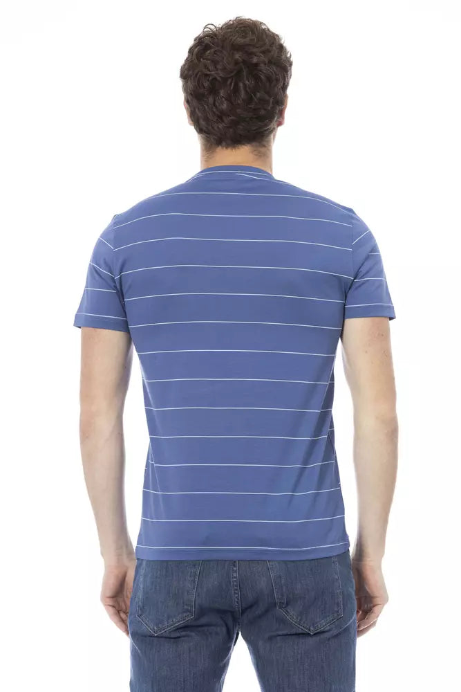 Camiseta elegante de algodón azul con estampado frontal