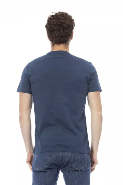 Elegant blauw katoenen T-shirt met korte mouwen