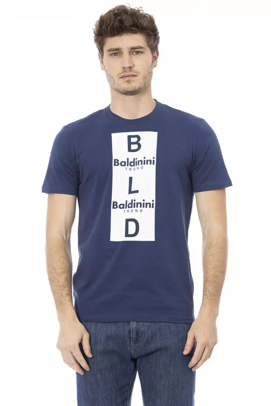 Chique blauw katoenen T-shirt met print op de voorkant