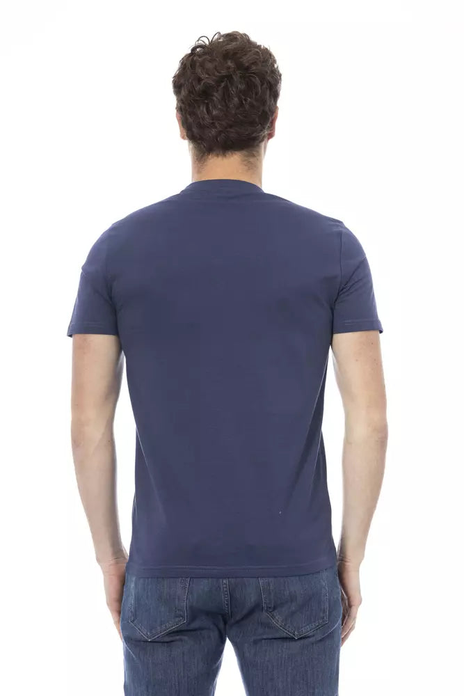 Elegant blauw katoenen T-shirt met stijlvolle print op de voorkant