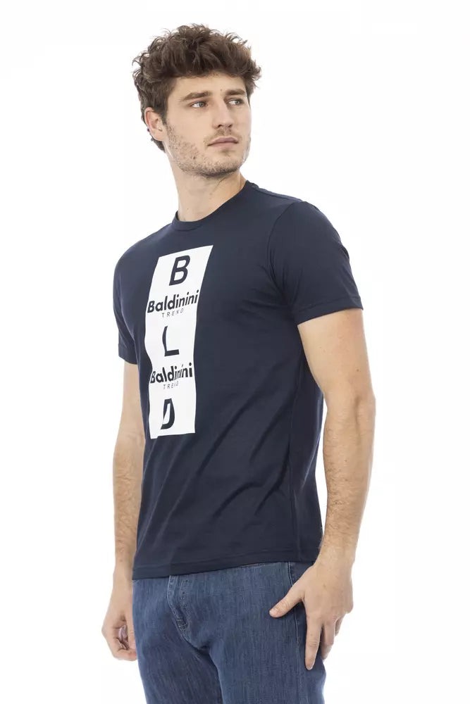 Elegante camiseta de algodón azul con estampado frontal