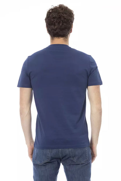 Chique blauw katoenen T-shirt met print op de voorkant