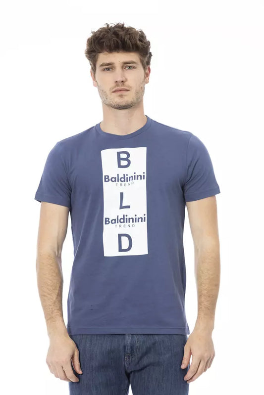 Chique blauw katoenen T-shirt met print op de voorkant