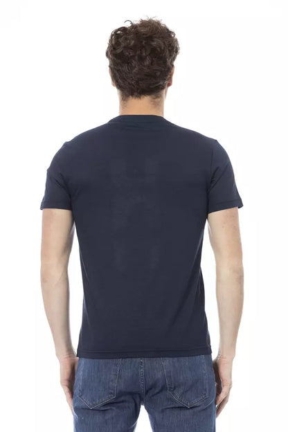 Elegante camiseta de algodón azul con estampado frontal