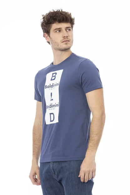 Camiseta elegante de algodón azul con estampado frontal