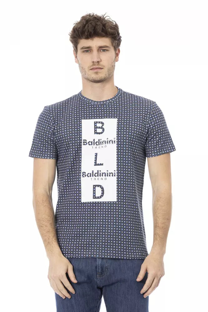 Elegante camiseta de algodón gris con estampado frontal llamativo