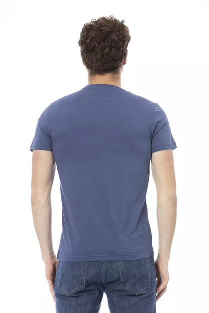 Camiseta elegante de algodón azul con estampado frontal