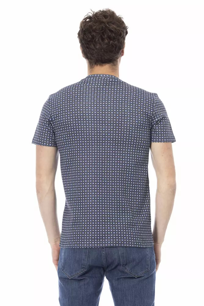 Elegante camiseta de algodón gris con estampado frontal llamativo