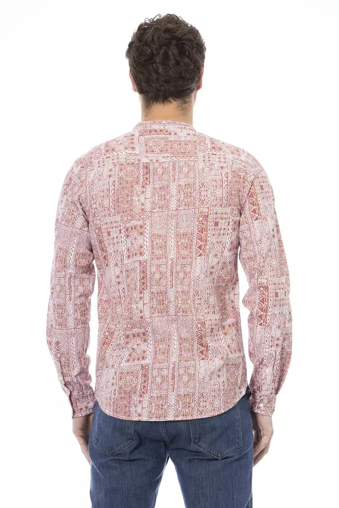 Camisa elegante con cuello mandarín carmesí