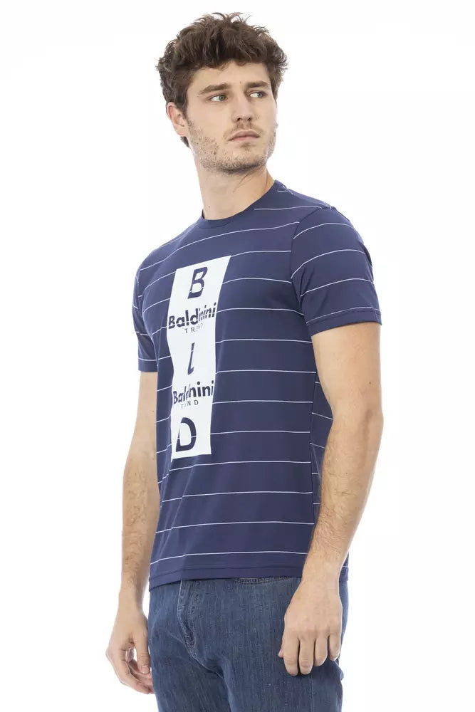 Camiseta elegante de algodón azul con estampado frontal