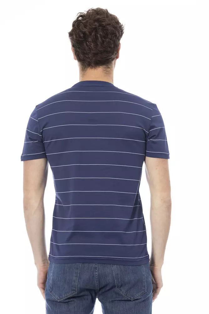 Camiseta elegante de algodón azul con estampado frontal