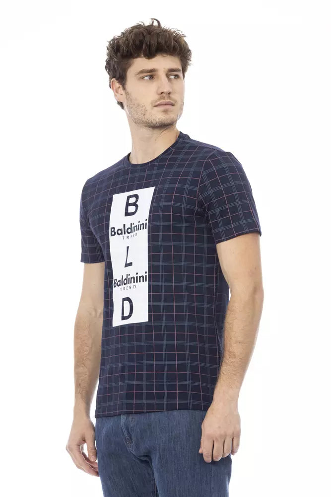 Elegante Camiseta de Algodón Azul con Estampado Frontal