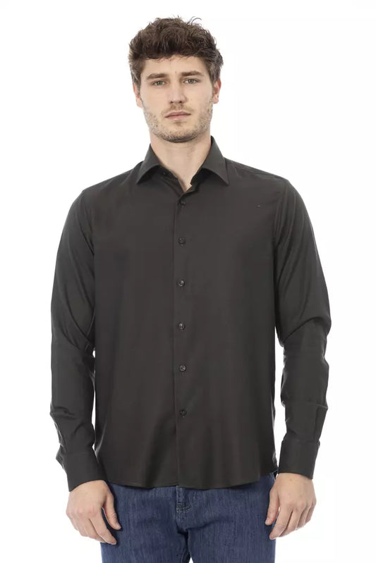 Camisa Elegante Cuello Italiano Verde