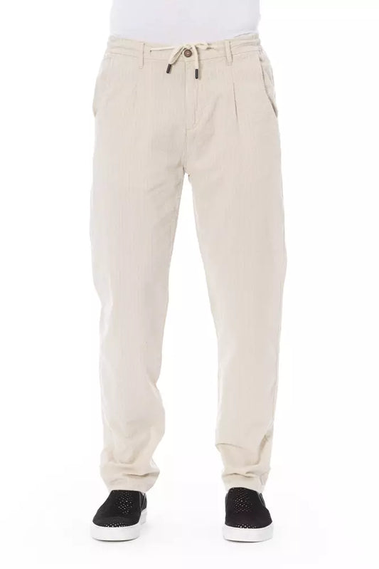 Pantalón chino elegante de algodón beige con cordón