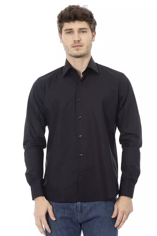 Camisa Elegante Negra Con Cuello Italiano