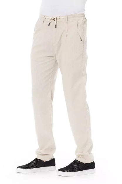 Pantalón chino elegante de algodón beige con cordón