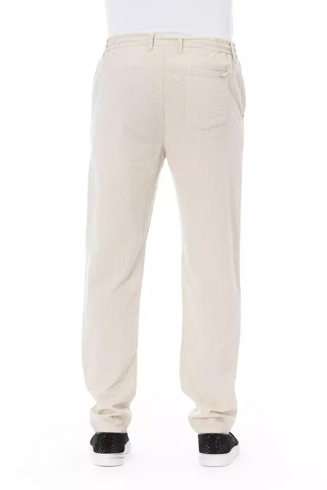 Pantalón chino elegante de algodón beige con cordón