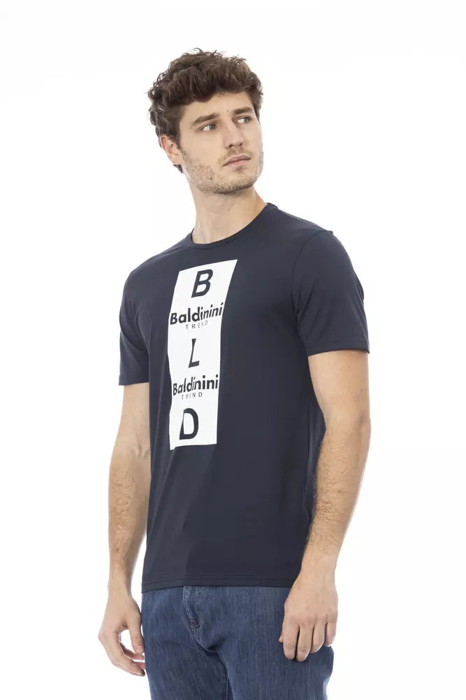 Chique blauw katoenen T-shirt met elegante print op de voorkant