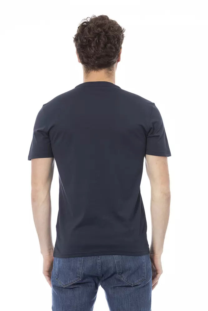 Chique blauw katoenen T-shirt met elegante print op de voorkant