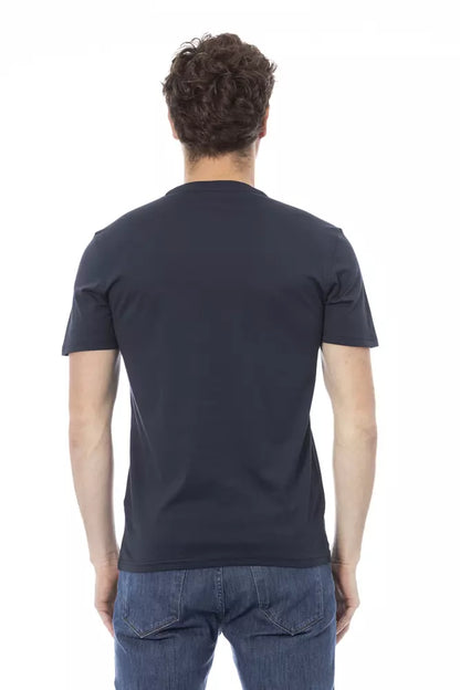 Elegante camiseta de algodón azul con elegante estampado frontal