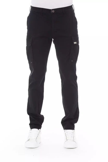 Elegantes pantalones cargo negros - Mezcla de algodón elástico