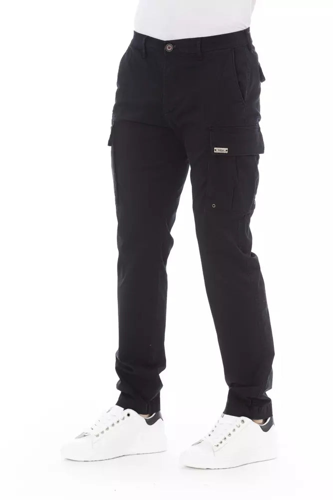 Elegantes pantalones cargo negros - Mezcla de algodón elástico