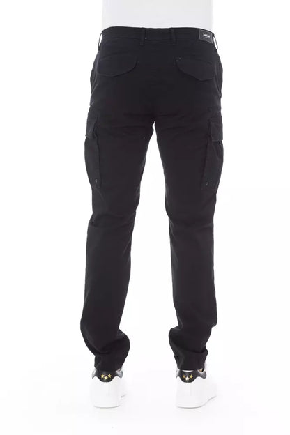 Elegantes pantalones cargo negros - Mezcla de algodón elástico