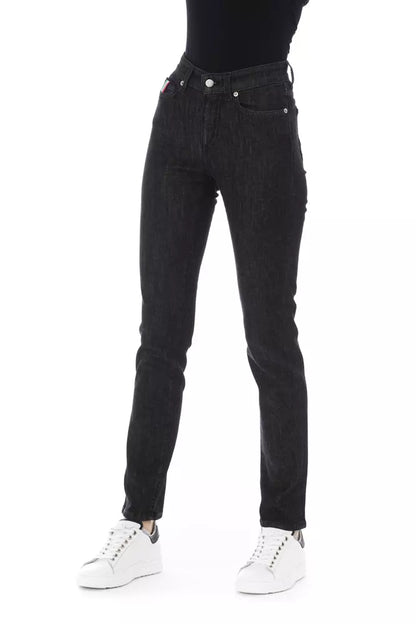 Chique driekleurige accent zwarte jeans