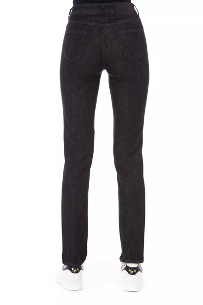 Chique driekleurige accent zwarte jeans