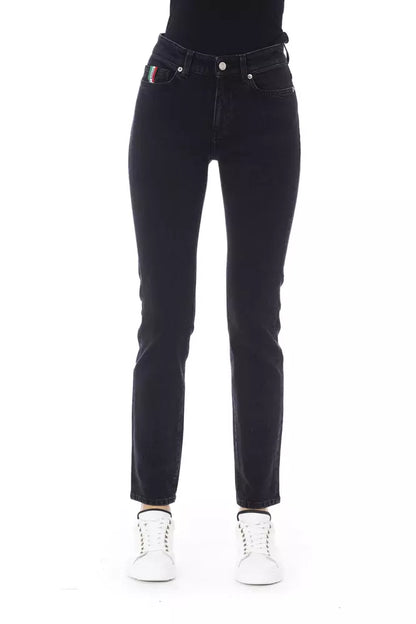 Trendy driekleurige accent zwarte jeans