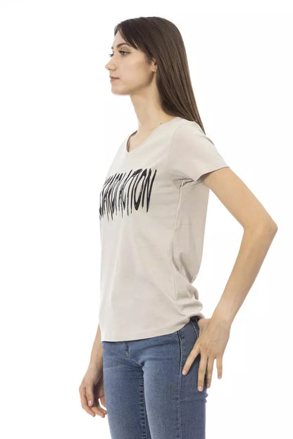 Camiseta elegante con cuello en V y estampado frontal elegante