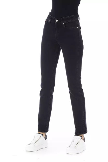 Trendy driekleurige accent zwarte jeans