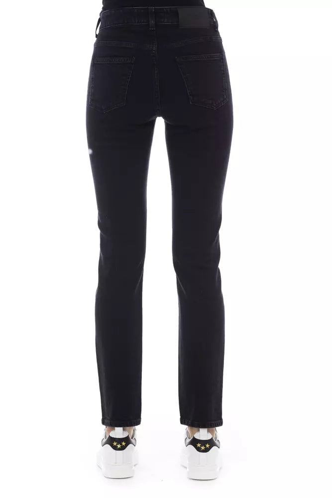 Trendy driekleurige accent zwarte jeans