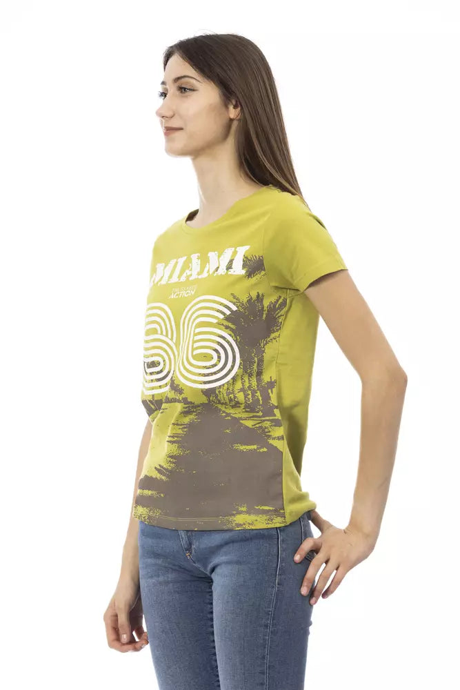 Chique groen T-shirt met korte mouwen en print op de voorkant