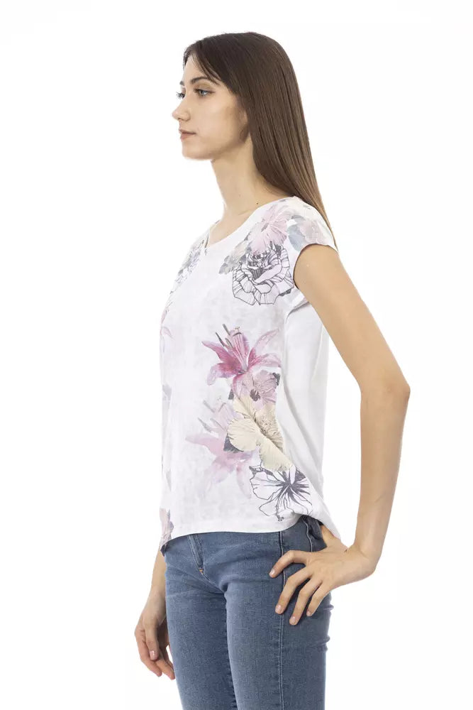 Elegante camiseta blanca de mezcla de algodón con estampado atrevido