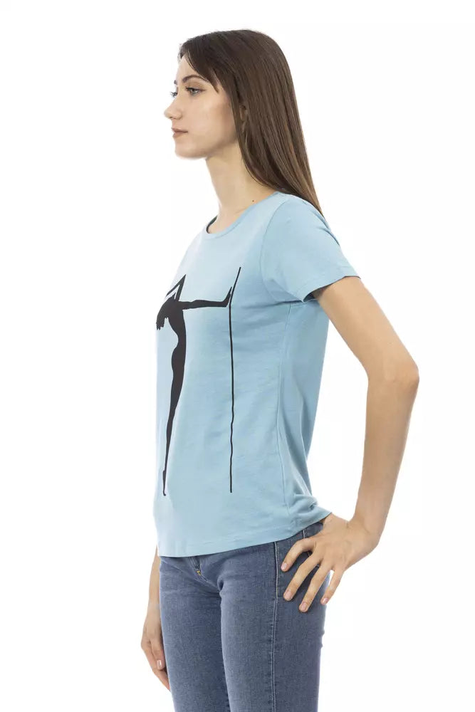 Elegante camiseta azul claro de manga corta con cuello redondo