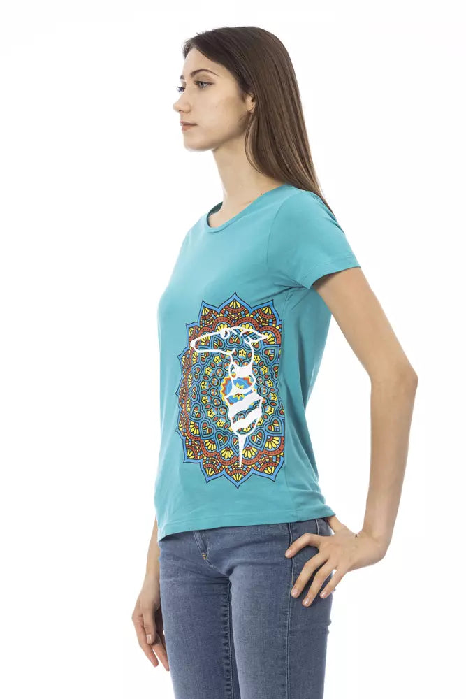 Camiseta elegante con cuello redondo azul claro