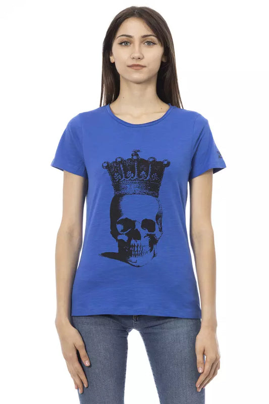 Elegant blauw katoenmix T-shirt met korte mouwen