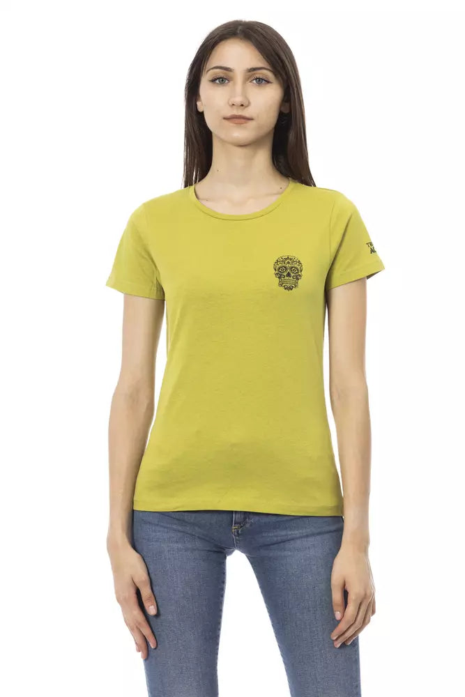 Chique groen T-shirt met artistieke print op de voorkant