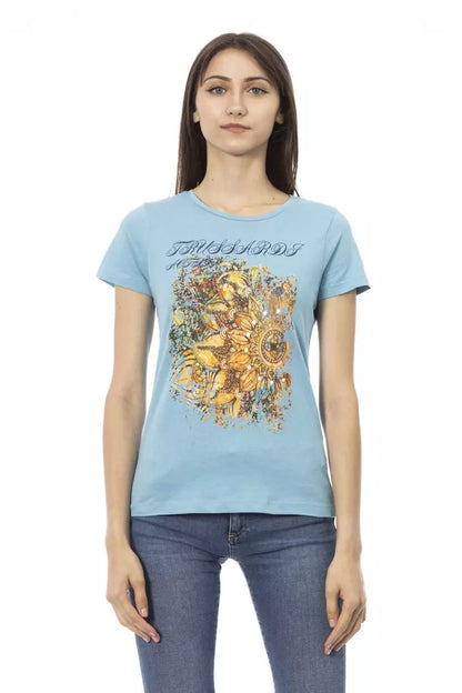 Chique lichtblauw T-shirt met korte mouwen en print