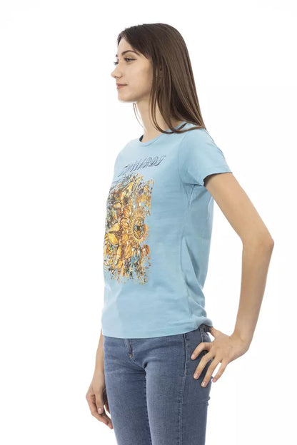 Chique lichtblauw T-shirt met korte mouwen en print