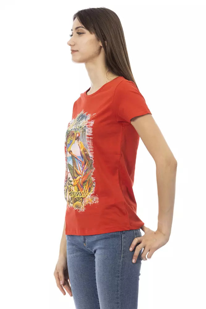 Stralend rood T-shirt met ronde hals en korte mouwen